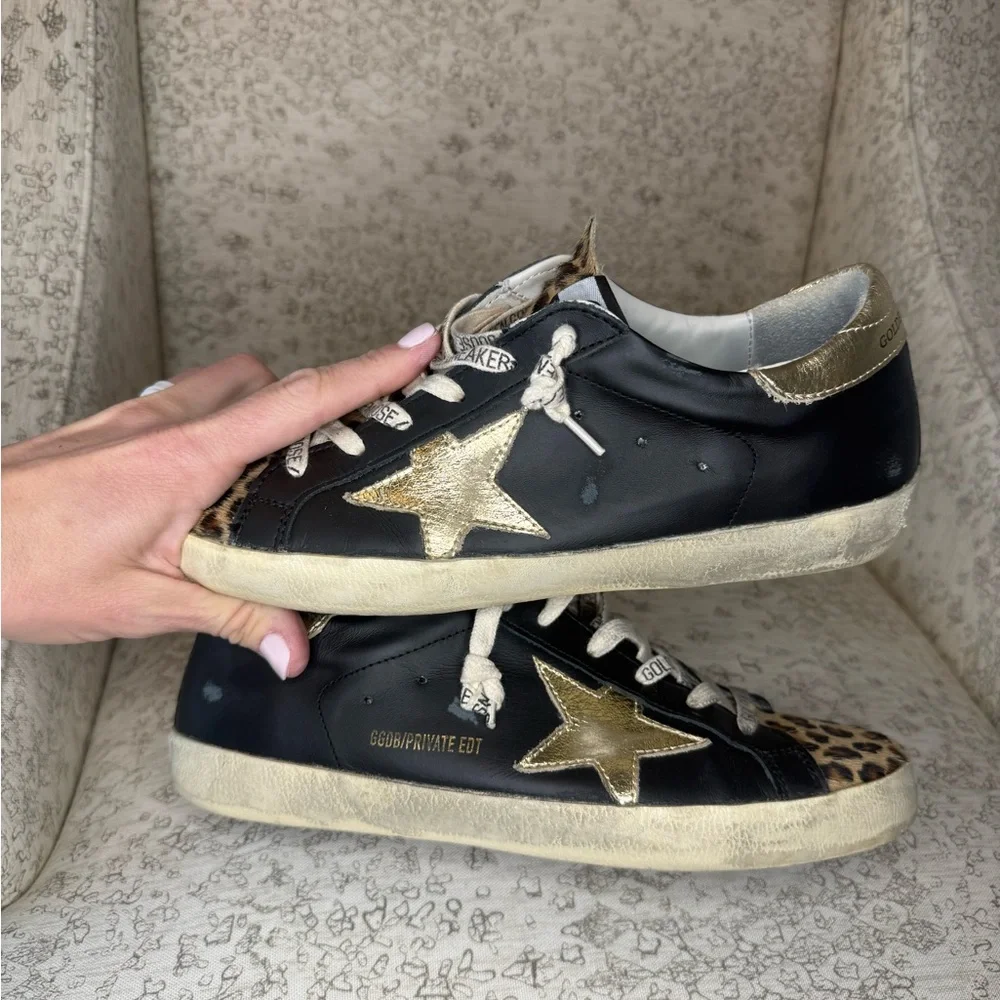 Golden Goose Black/Leopard/Gold Calf Hair Super-Star Private/Edt- Size 39 (9) - Picture 7 of 16